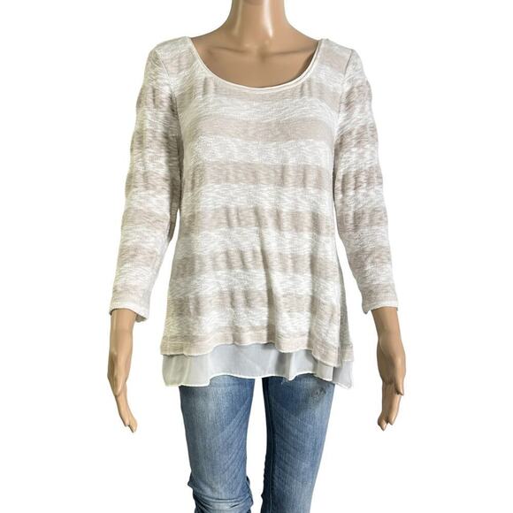 WHBM 3/4 Sleeve, Split Back Striped Light Summer Sweater Top (L) - Picture 1 of 14